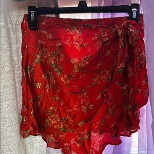 Floral Red Wrap Skirt